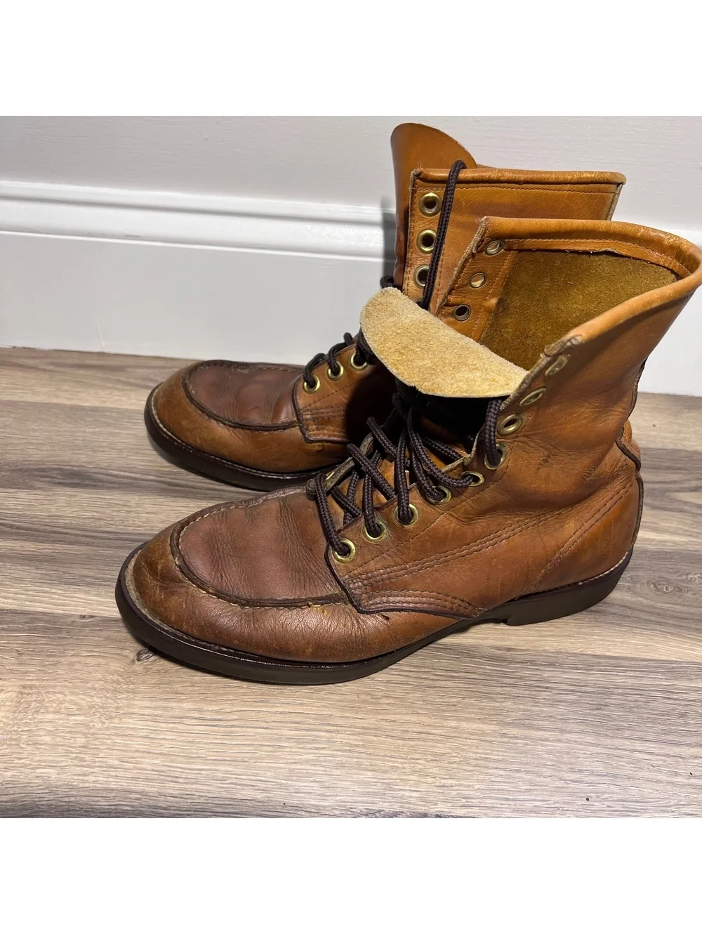 Vintage Brown leather lace-up ankle boots Men's Size 9